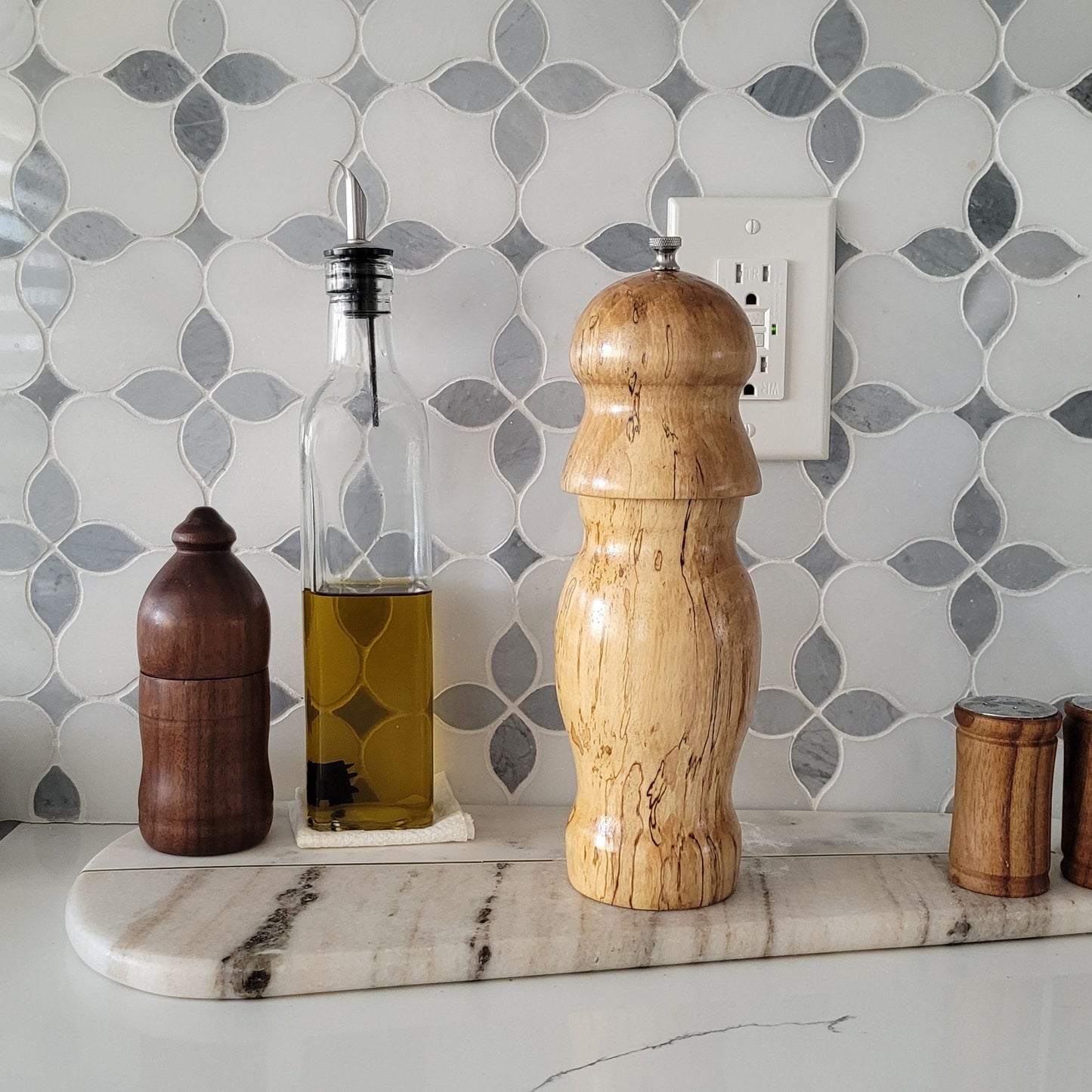 Pepper Mill Spalted Birch wood – 3 ½ Diameter x 10 3⁄4 Height