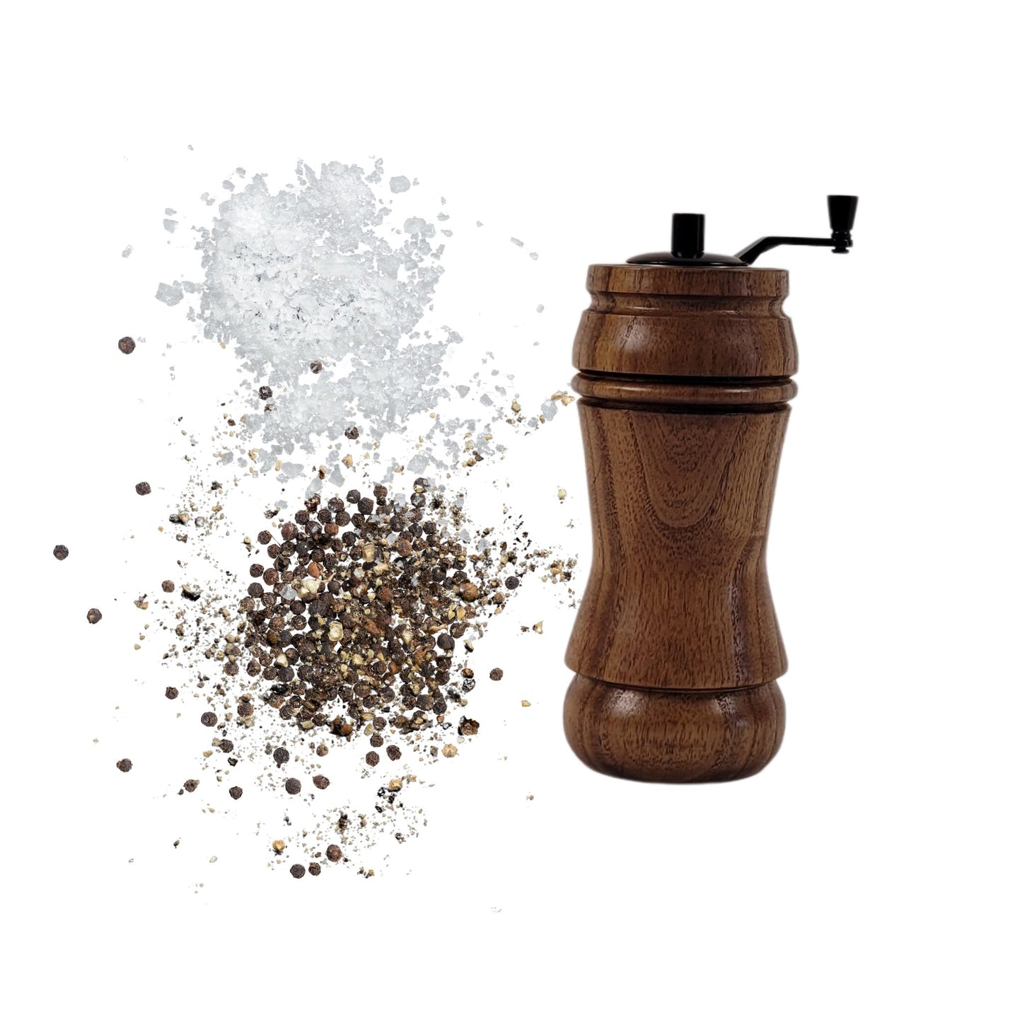 Salt or Pepper Black Hand Crank Mill Mimosa Wood – 2 ½" Diameter x 7" Height