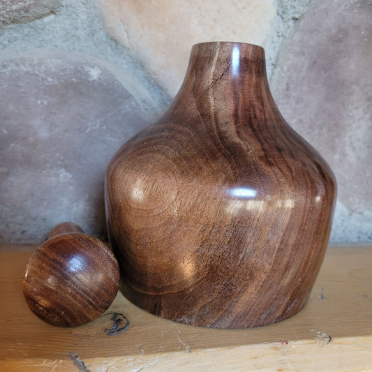 Handcrafted American Black Walnut Decorative Bottle with Mimosa Wood Top