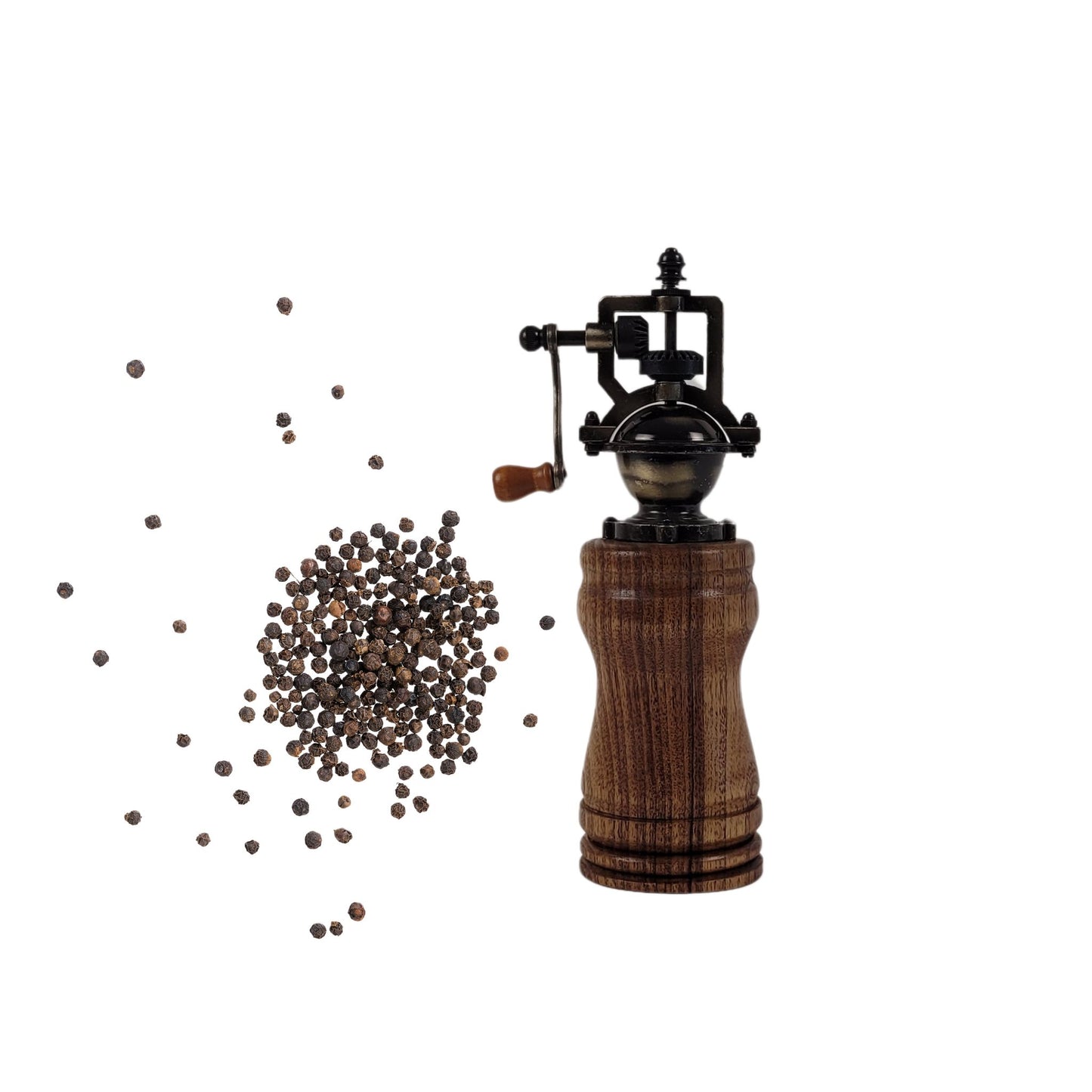Antique Style Hand Crank Pepper Grinder Mimosa Wood– 3 Diameter x 7½ Height -BB